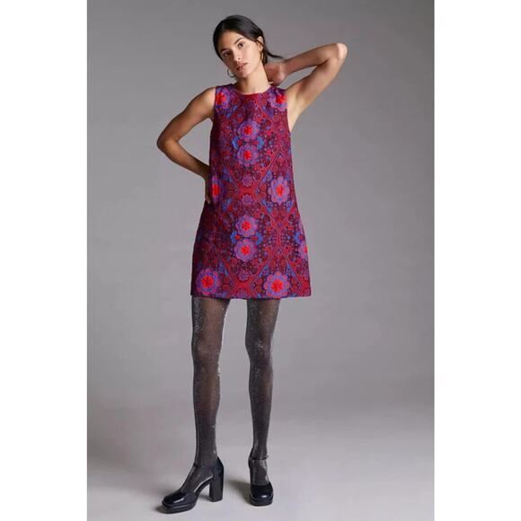 New Anthropologie Eva Franco Eyelet Burgundy Floral Mini Dress 8